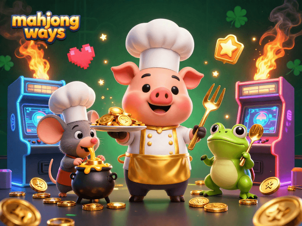 Spin the reels of Mahjong Ways for big wins while enjoying this vibrant casino scene full of animated characters.