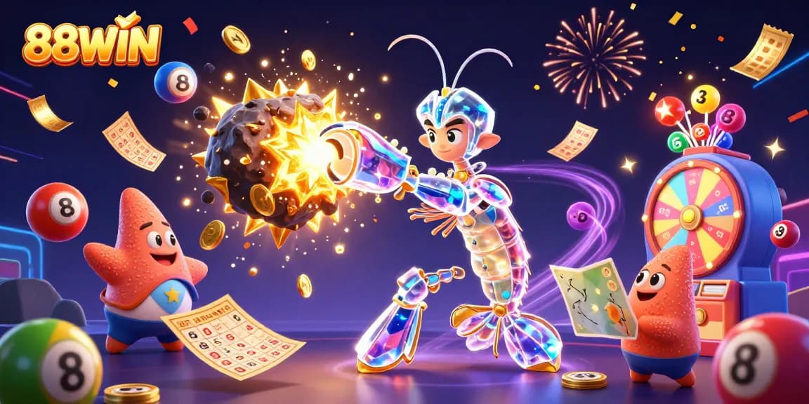 88WIN players enjoy thrilling jackpots as the samurai mantis shrimp battles asteroids filled with gems.