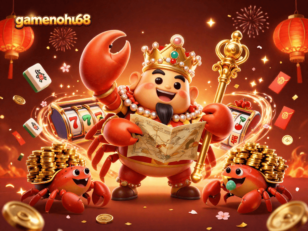Join gamenohu68 in an exciting 3D casino scene filled with vibrant slots and treasures.