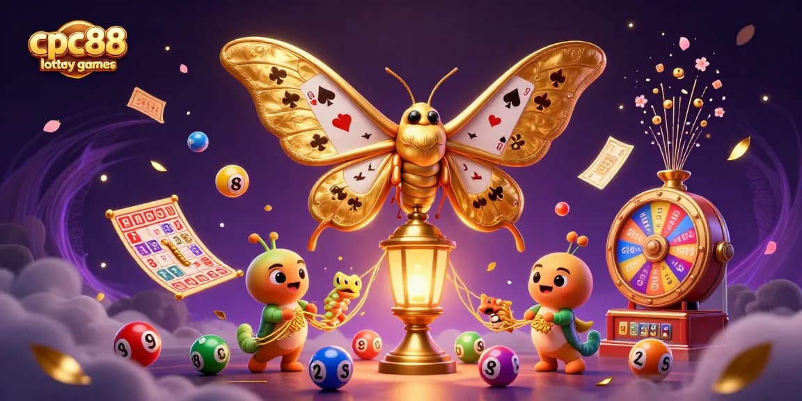 Immerse in cpc88 lottery games with vibrant elements like bouncing lottery balls and a sparkling prize wheel.