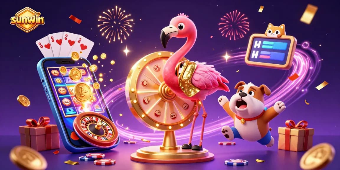 Experience thrilling wins at sunwin with a vibrant casino scene featuring interactive games and lively characters.