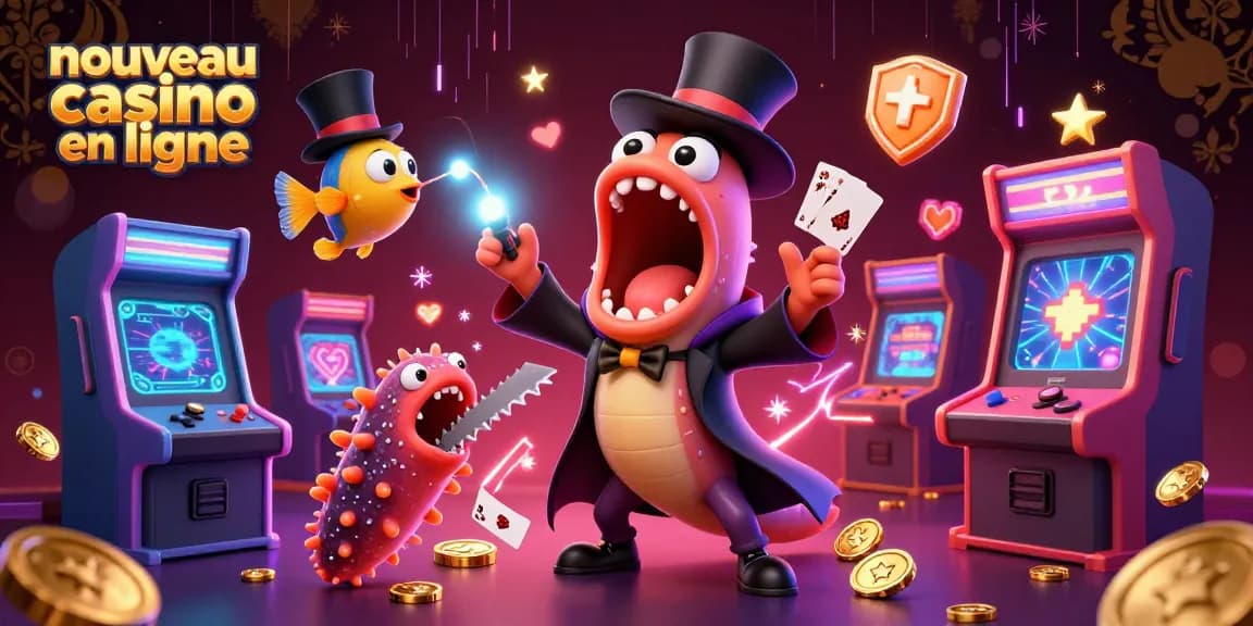 Illustration dynamique d'un nouveau casino en ligne avec une anguille bioluminescente exécutant des tours de magie.