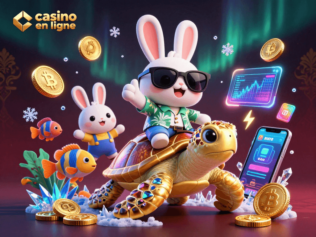 Jouez sur casino en ligne avec le lapin chanceux et la tortue dorée en pleine action.