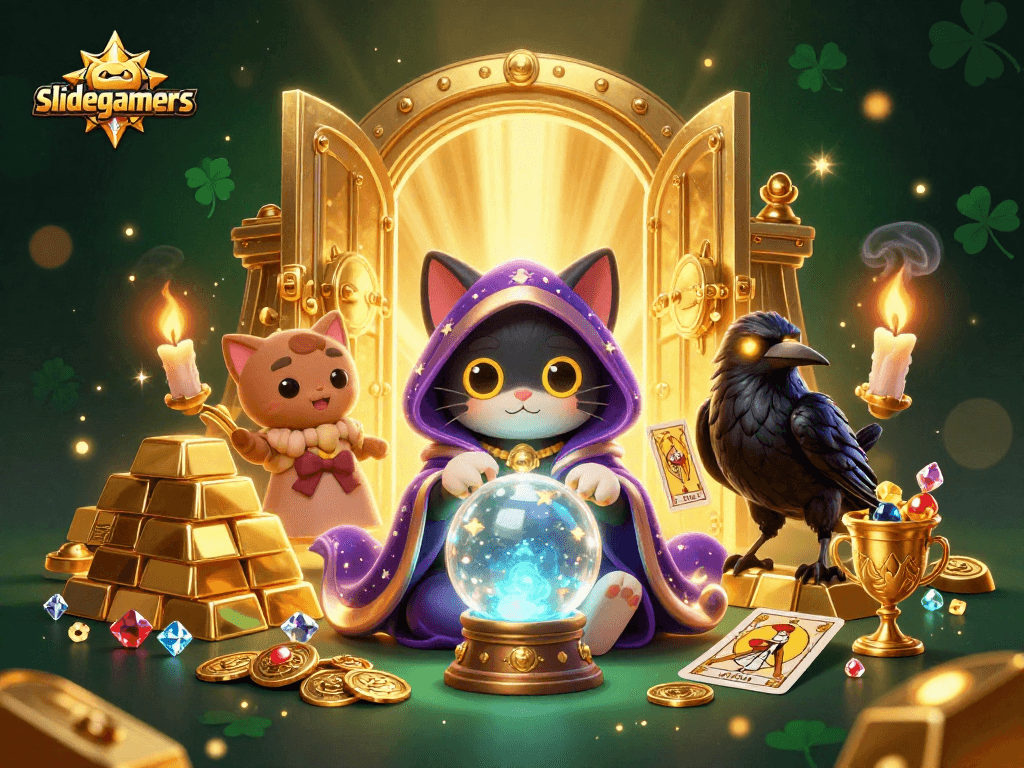 Engage with slidegamers and experience the mystical vibes of casino magic in a rich 3D scene.