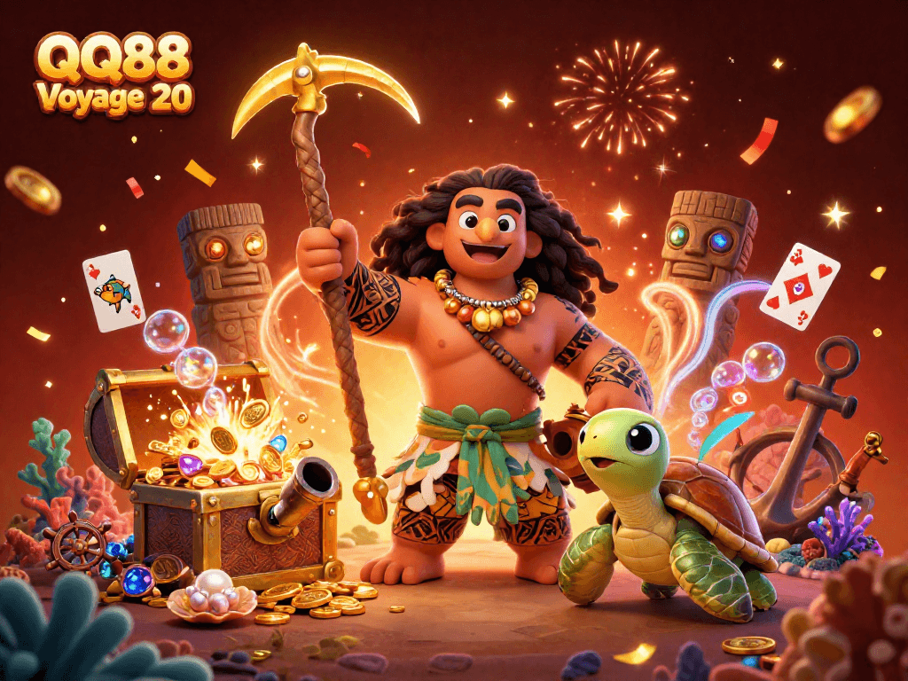 Engage in thrilling gameplay at QQ88 Voyage 20 with vibrant characters and casino elements.