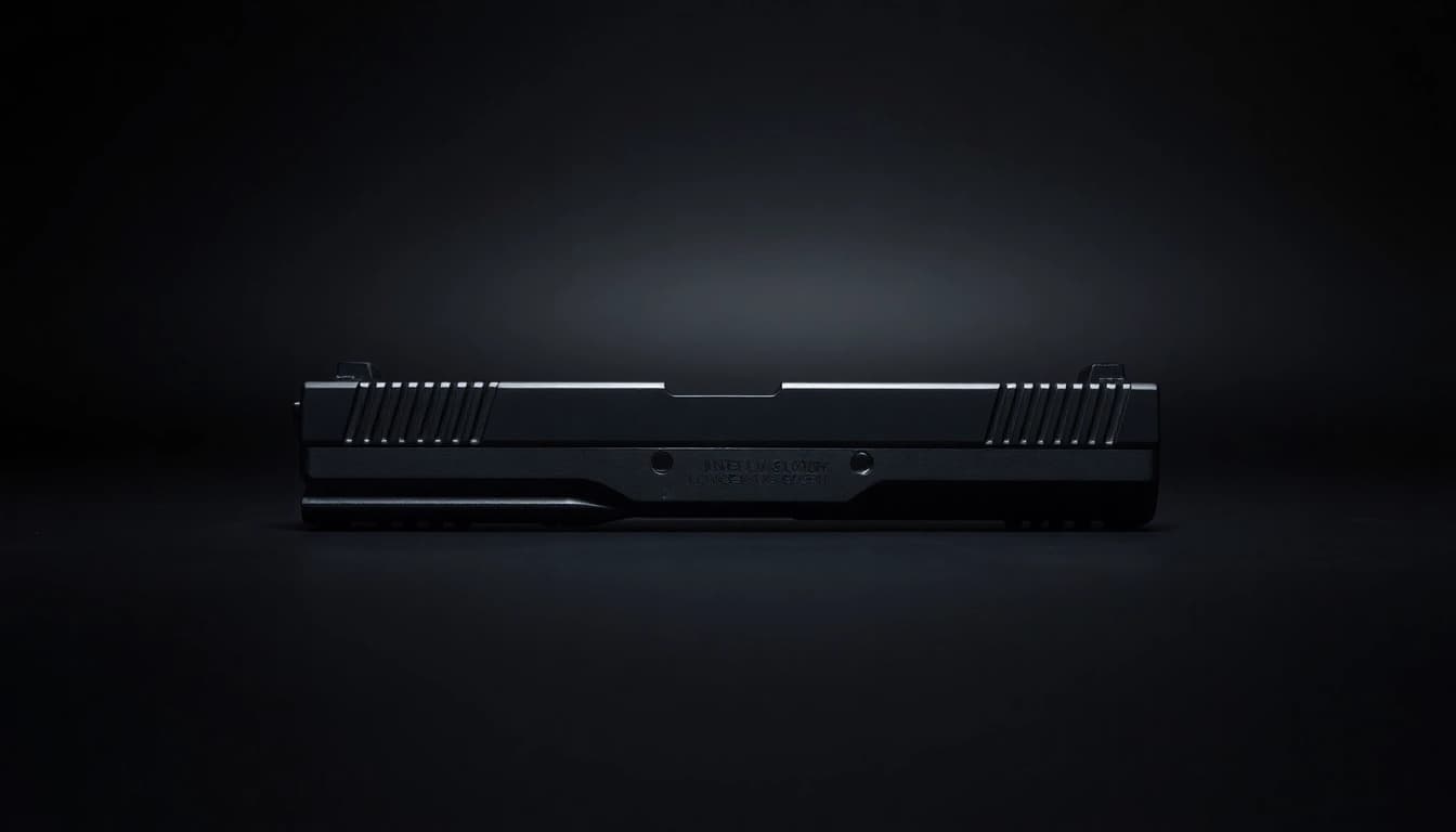 Showcasing glock 17 slide for sale with detailed craftsmanship and sleek metallic finish.