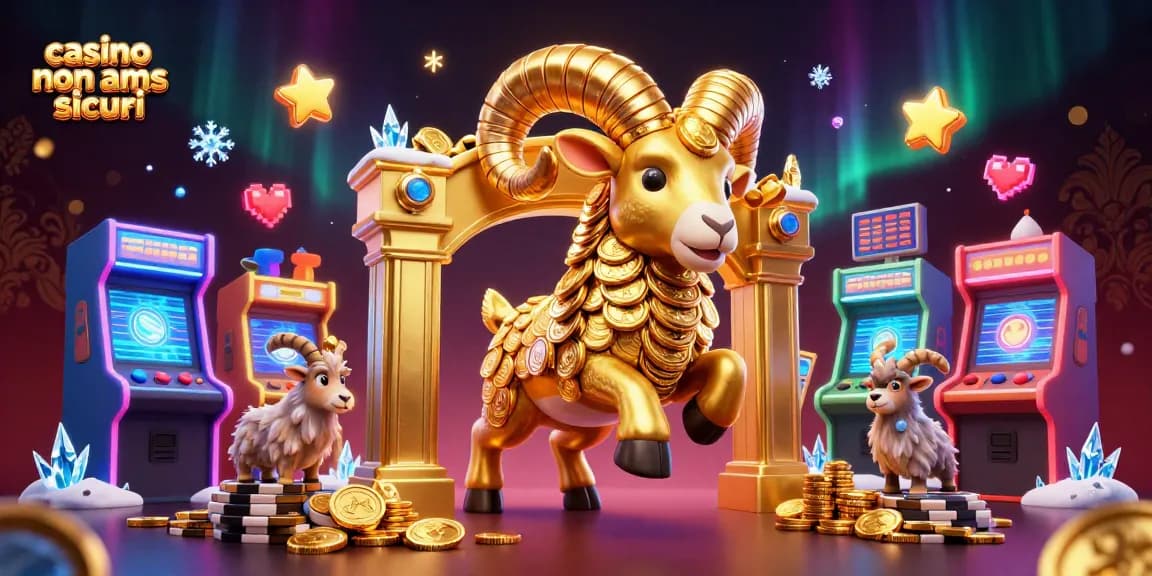 Gioca e vinci nei casino non AAMS sicuri con simboli d'oro e macchine da gioco 3D.