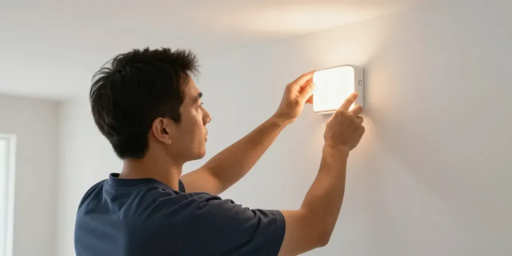 Aplica LED senzor pentru iluminat de perete montată de un profesionist local.