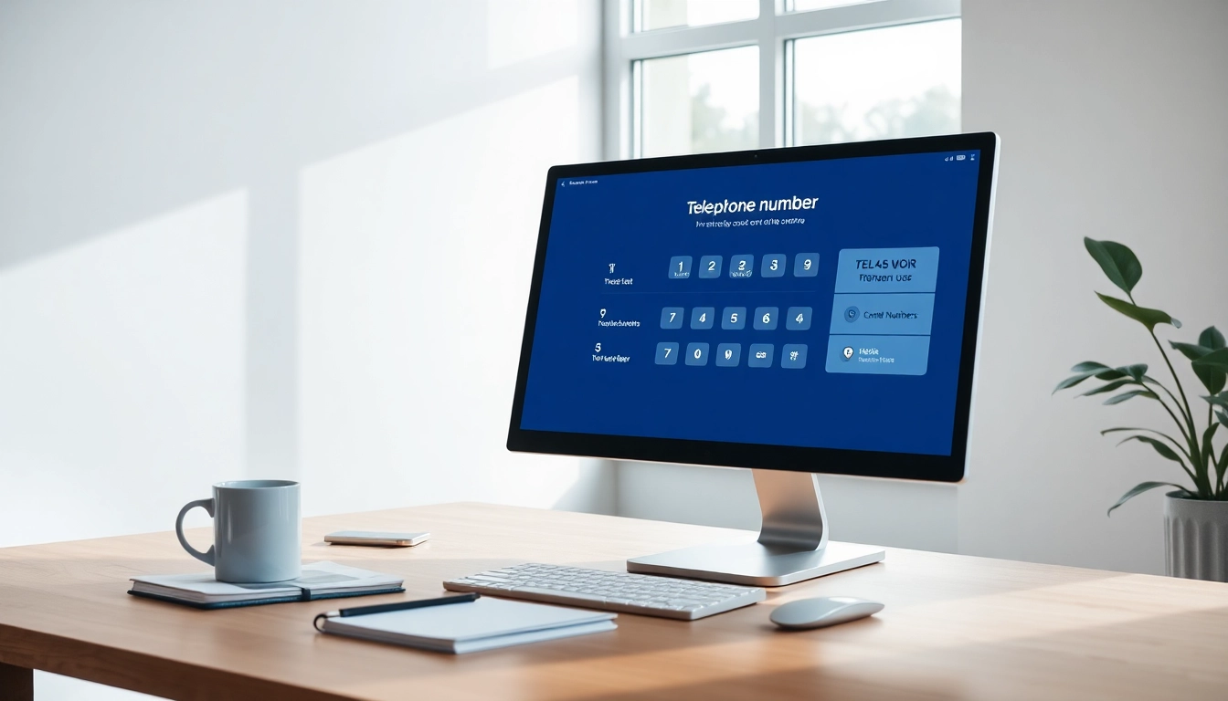 Check uk number lookup details on a sleek interface with a satisfied user at a modern desk.