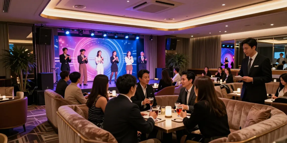 강남 구구단의 고급스러운 라운지와 세련된 분위기에서 즐기는 고객들