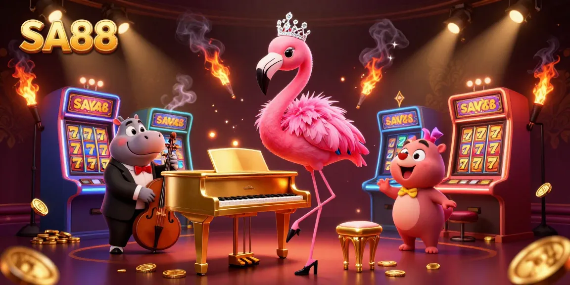 Experience SA88's exciting atmosphere with vibrant casino elements in a dynamic 3D illustration.