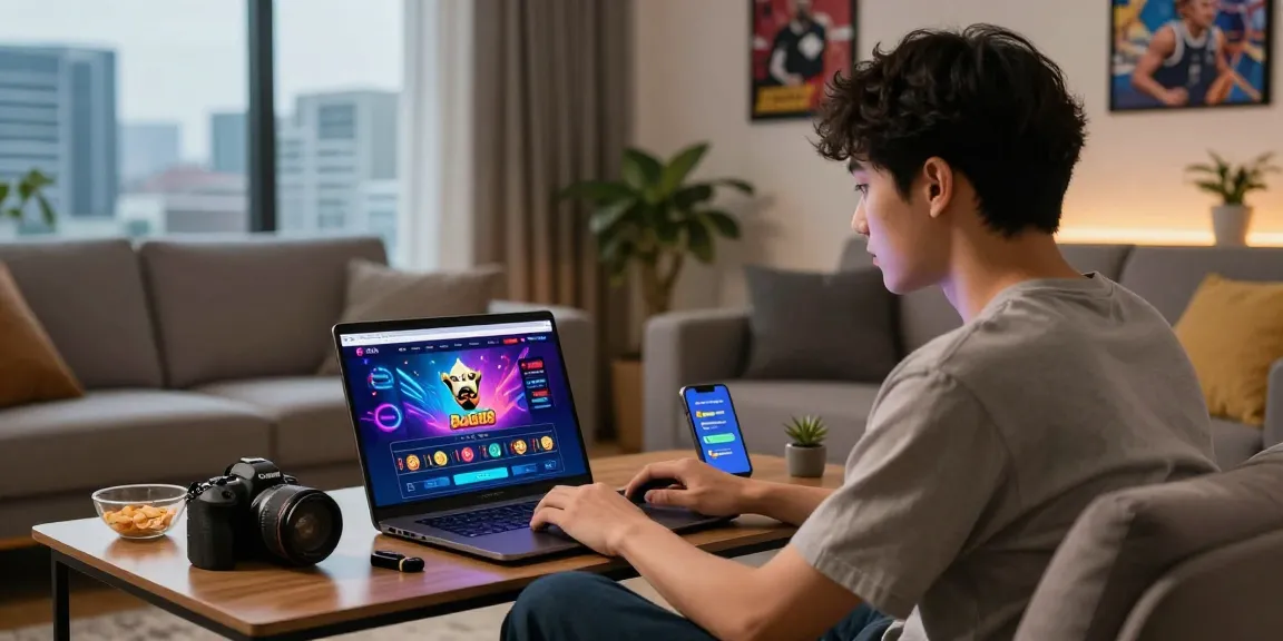 Bola88 online gaming scene showing user engaged with interactive betting features in a cozy living room setting.