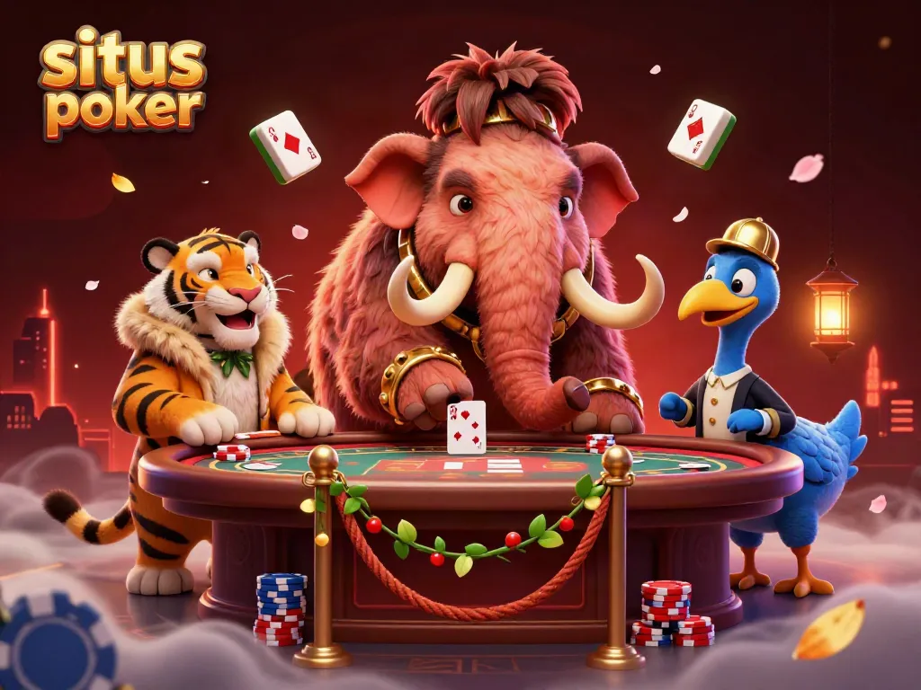 Bermain situs poker dengan karakter khas, bouncer mamut berbulu dan tamu VIP.