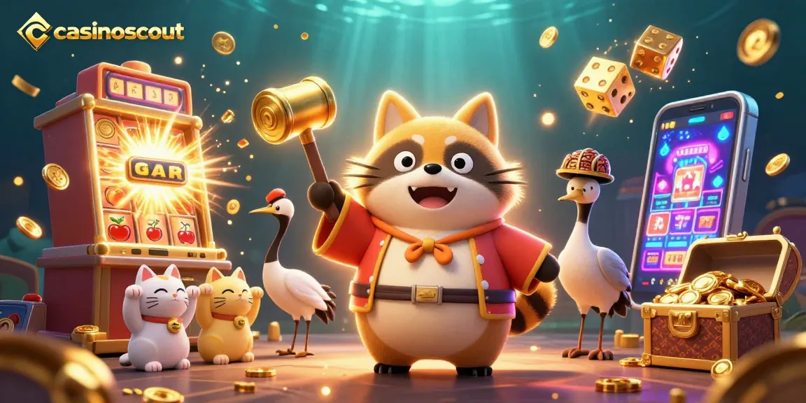 Play with top Australian online casinos at casinoscout featuring lucky tanuki and vibrant gambling elements.