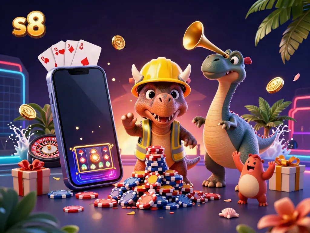 Experience thrilling gaming adventures at s8 with joyful characters celebrating casino fun amidst vibrant visuals.