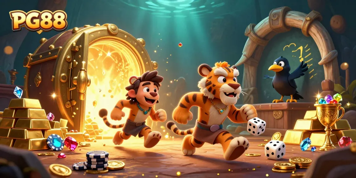 Win big at PG88 with a lively prehistoric casino scene featuring dynamic characters and vibrant game elements.