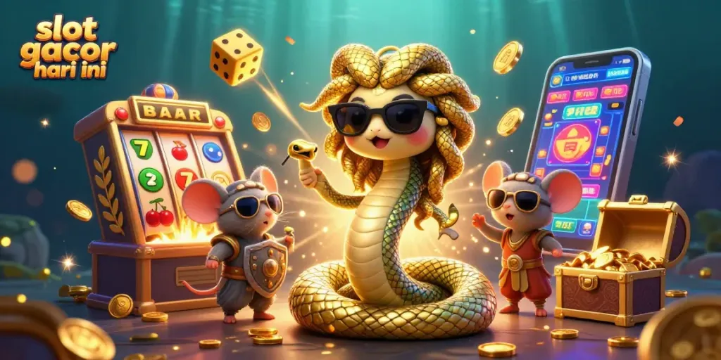 Spin for winnings with the slot gacor hari ini featuring a lively Medusa and warrior mouse in a casino explosion.