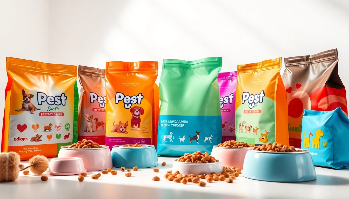Engaging showcase of pet food packaging company designs highlighting vibrant colors and textures.