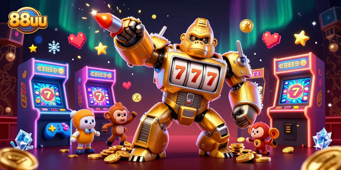 Play exciting casino games with 88uu as a golden gorilla mech battles with vibrant arcade elements.
