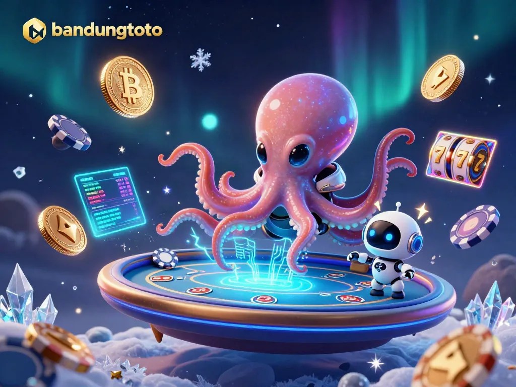 Engage with bandungtoto through 3D alien octopus gameplay at a vibrant holographic poker table.