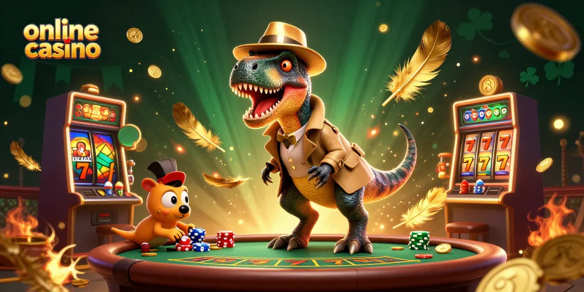 Divertiti con un emozionante online casino, vedendo un velociraptor al tavolo di blackjack mentre un compy ruba fiches.