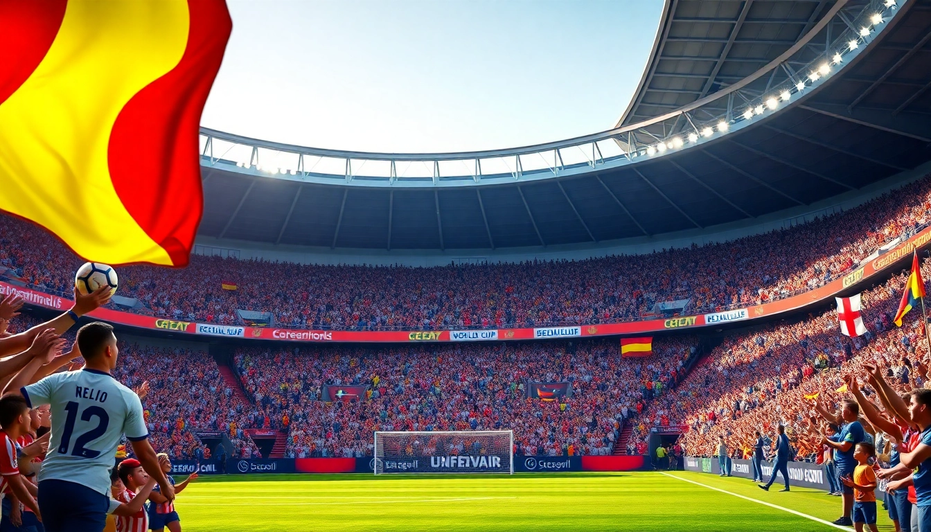 Jadwal piala dunia yang dinamis dalam suasana stadion sepak bola yang penuh semangat.