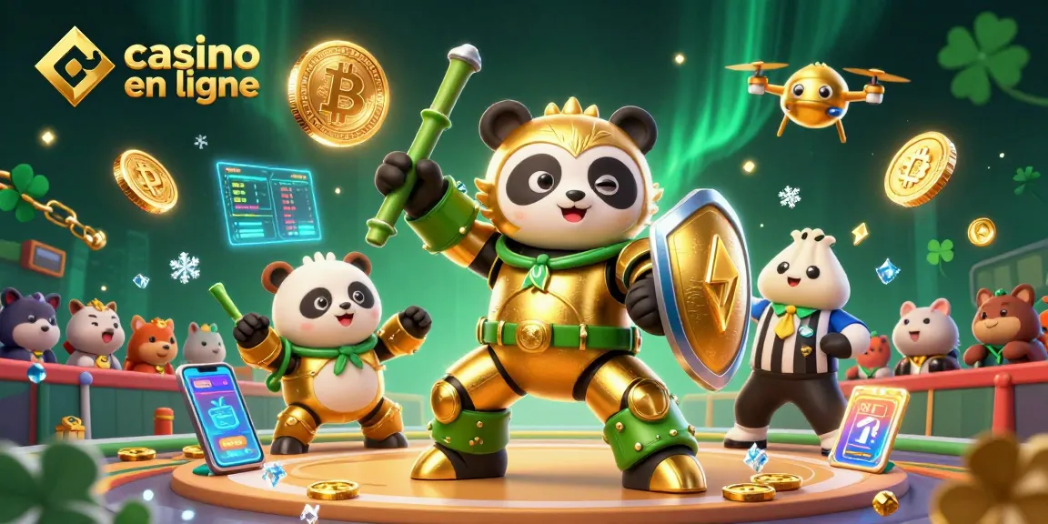 Plongez dans l'excitation de casino en ligne avec ce panda en armure et des éléments de jeu captivants.