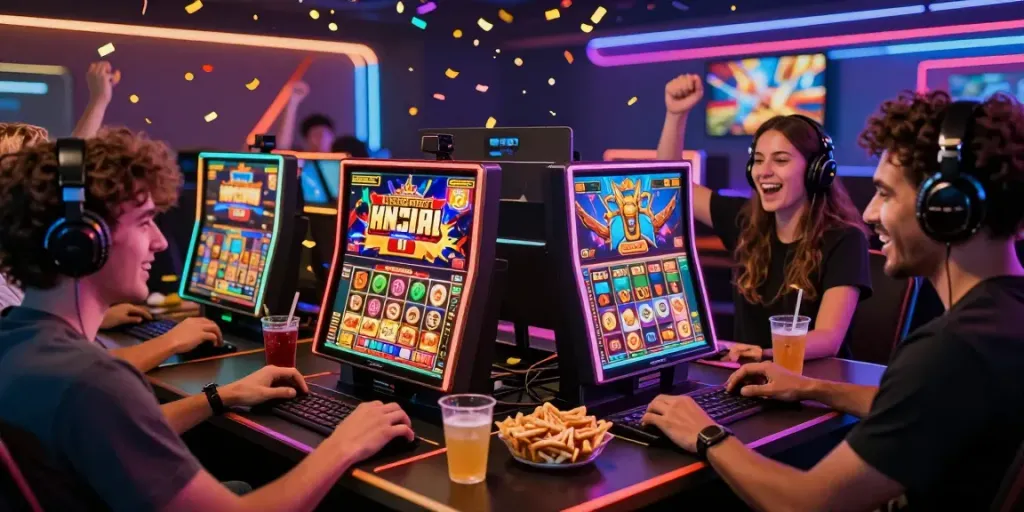 Pengalaman bermain slot88 secara online dengan pemain yang bersuka cita dan suasana berwarna-warni.
