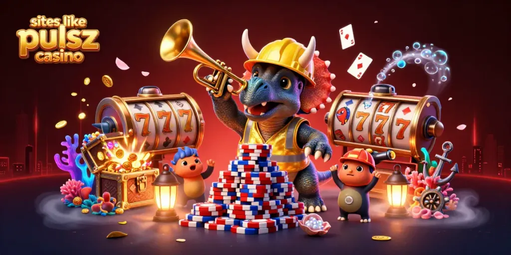 Experience thrilling gameplay at sites like pulsz casino with our vibrant 3D cartoon illustration filled with casino fun.