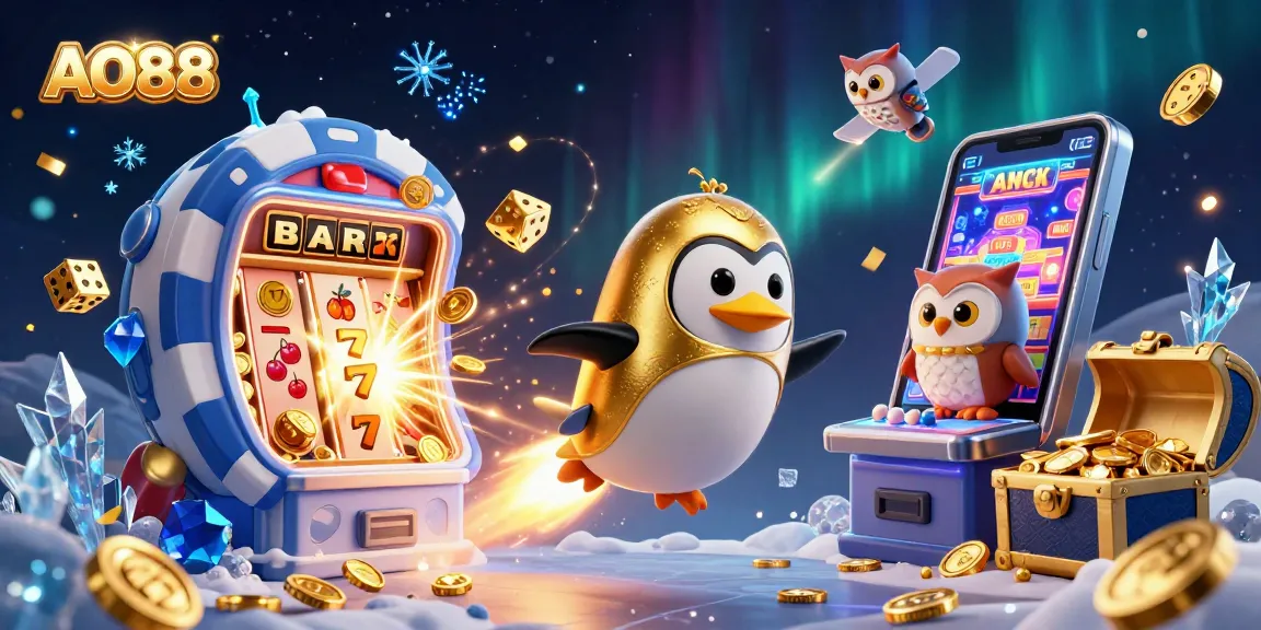 Launch into the world of AO88 with a 3D penguin blasting through space towards a giant poker chip casino.