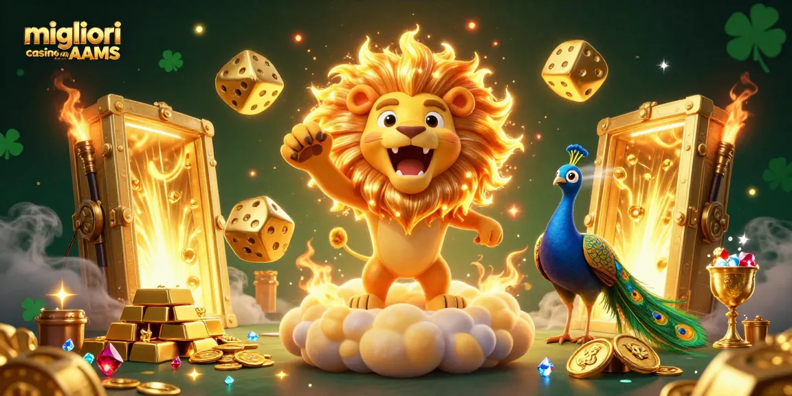 Gioca nei migliori casino non AAMS con un grande leone solare e tesori d'oro scintillanti.