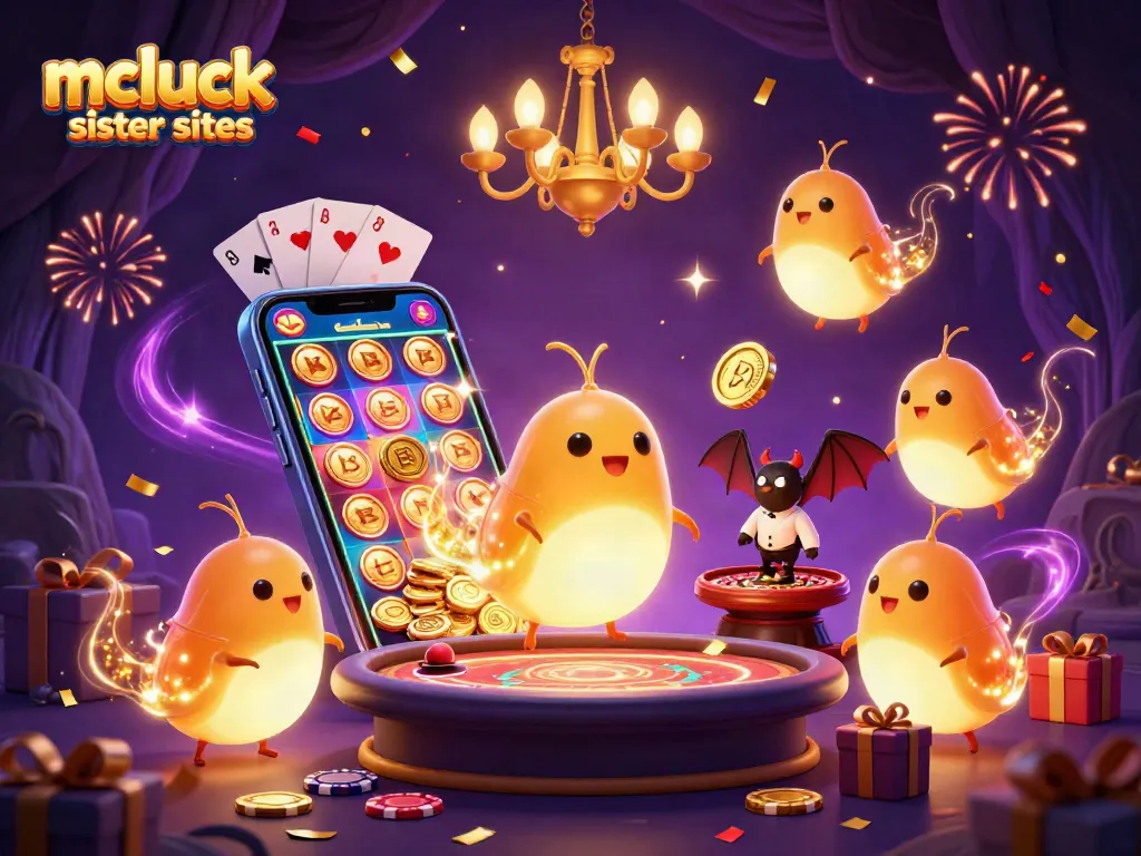 Join the fun at mcluck sister sites with glowing creatures lighting up a vibrant casino scene.