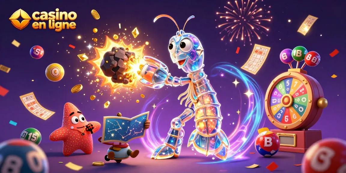 Explorez l'univers du casino en ligne avec cette illustration animée dynamique, fusionnant aventures et jeux de loterie.