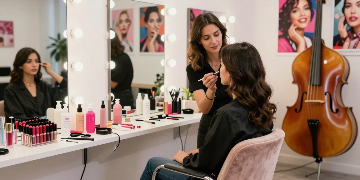 Gái gọi tại salon làm đẹp với không gian sống động và sản phẩm chăm sóc sắc đẹp.
