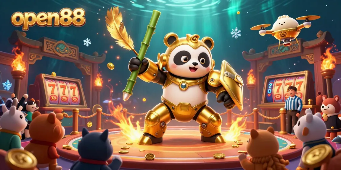 Experience the exhilarating action of open88 with a golden panda in a dynamic casino arena.
