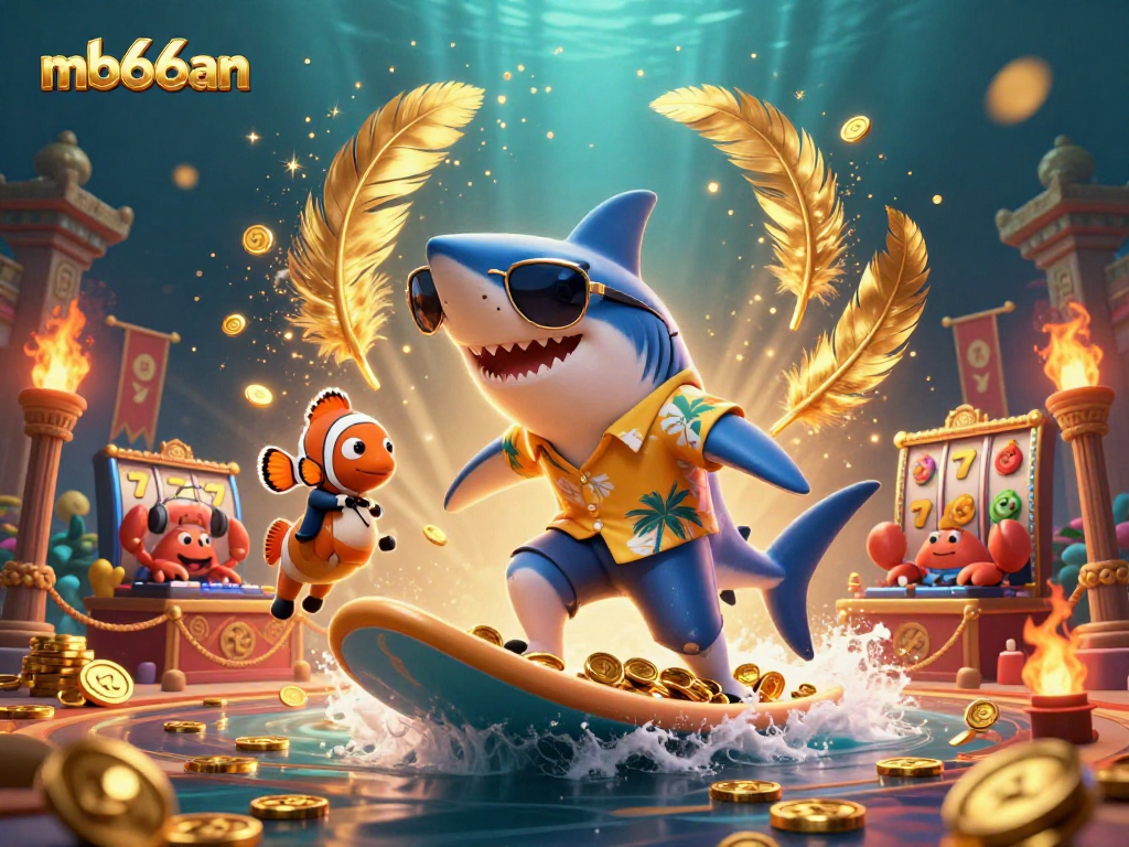 Catch the excitement of mb66an with a vibrant casino scene featuring animated characters and slot symbols.