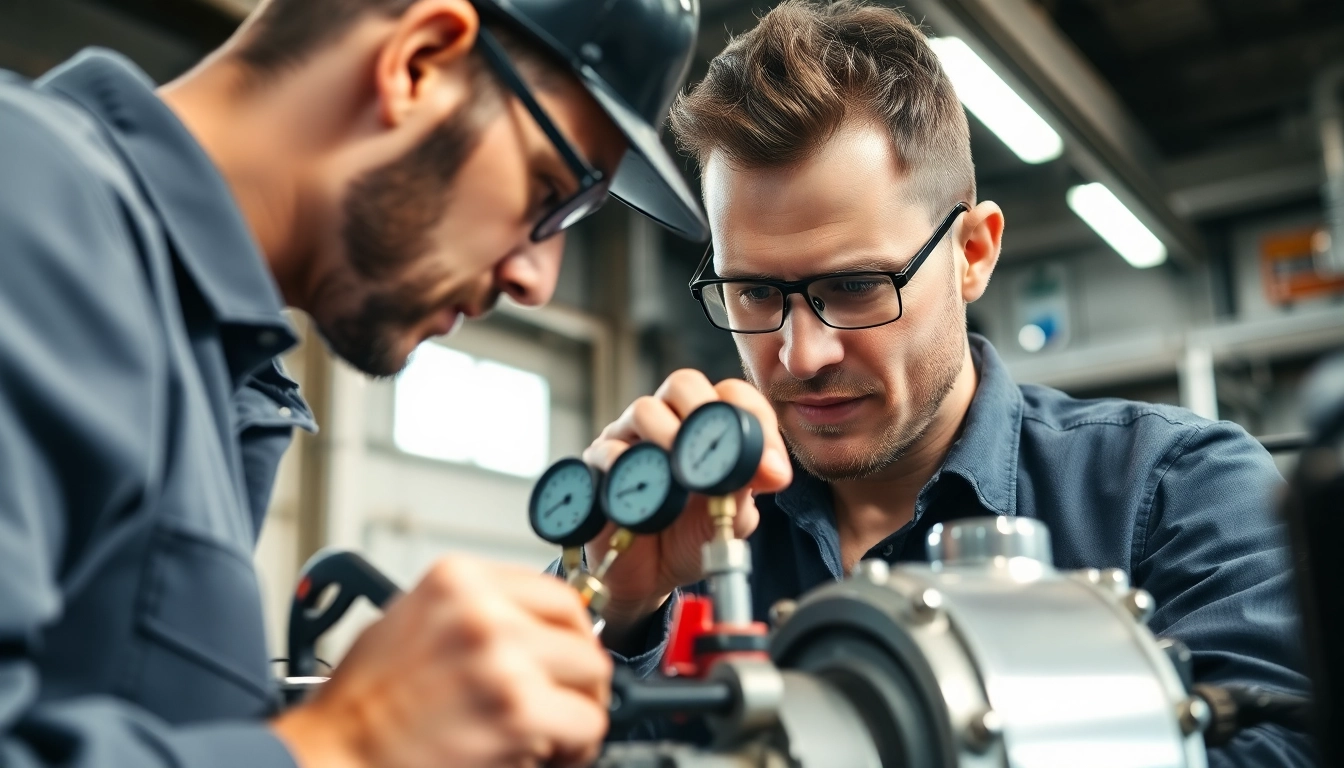 Technician engaged in on-site hydraulic repair, showcasing expertise and precision in the field.