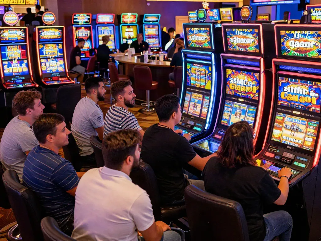 Exciting casino floor full of players enjoying slot gacor machines, vibrant lights and lively atmosphere.