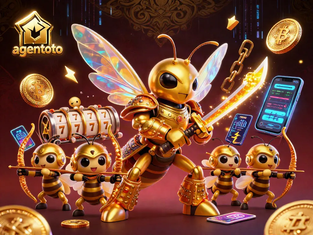 Engage with agentoto's dynamic casino gaming scene featuring illuminated slots and crypto elements.