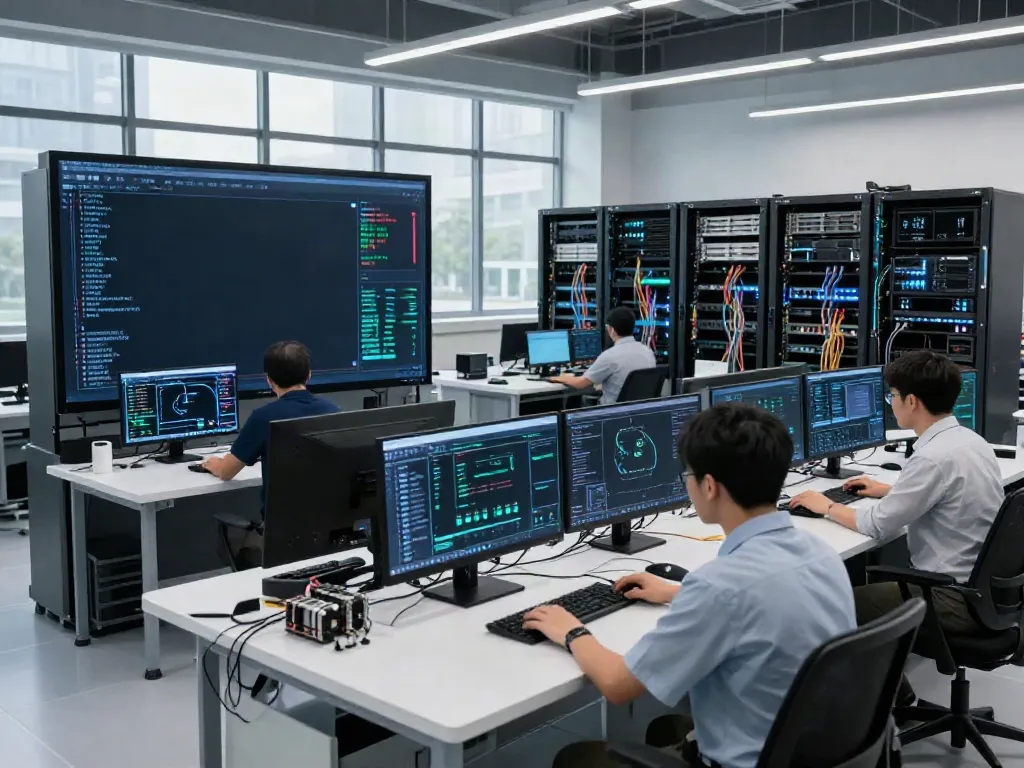 AI Token Economy infrastructure with GPUs processing data in a modern tech facility.