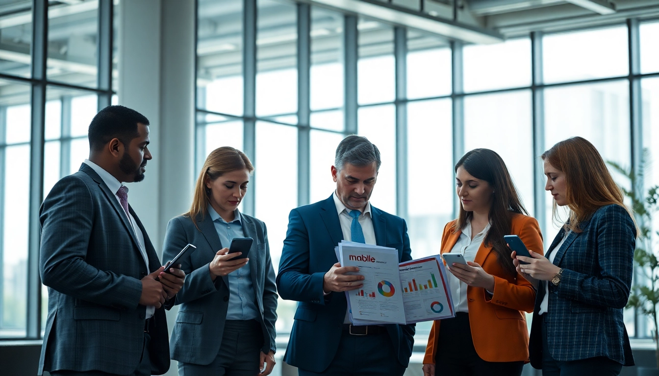 Evaluate which business mobile provider is best UK with professionals collaborating in an office.