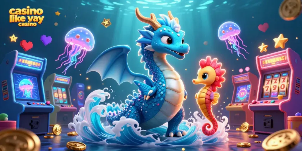 Experience excitement in a casino like yay casino with a vibrant underwater 3D scene of a dragon and gaming elements.