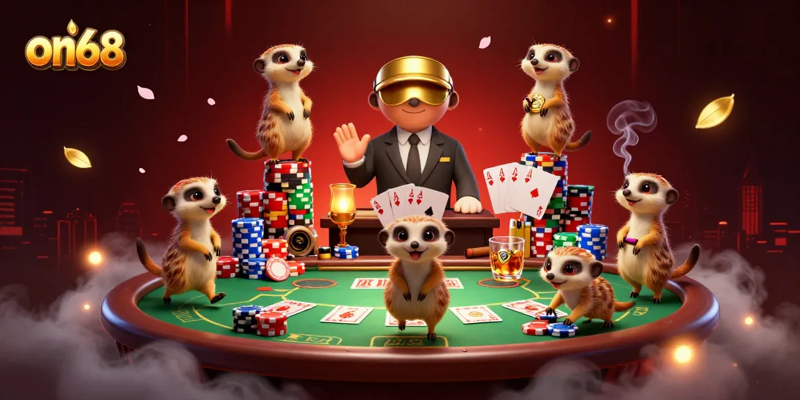 Experience the thrilling on68 casino with meerkats managing poker games and winning chips!