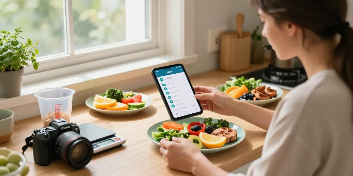 Logging meals with the best AI calorie tracker in a bright kitchen.