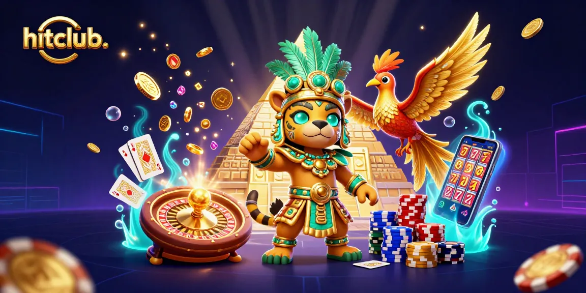 Hitclub. spinning jackpots and winning big with vibrant casino elements in a magical scene.
