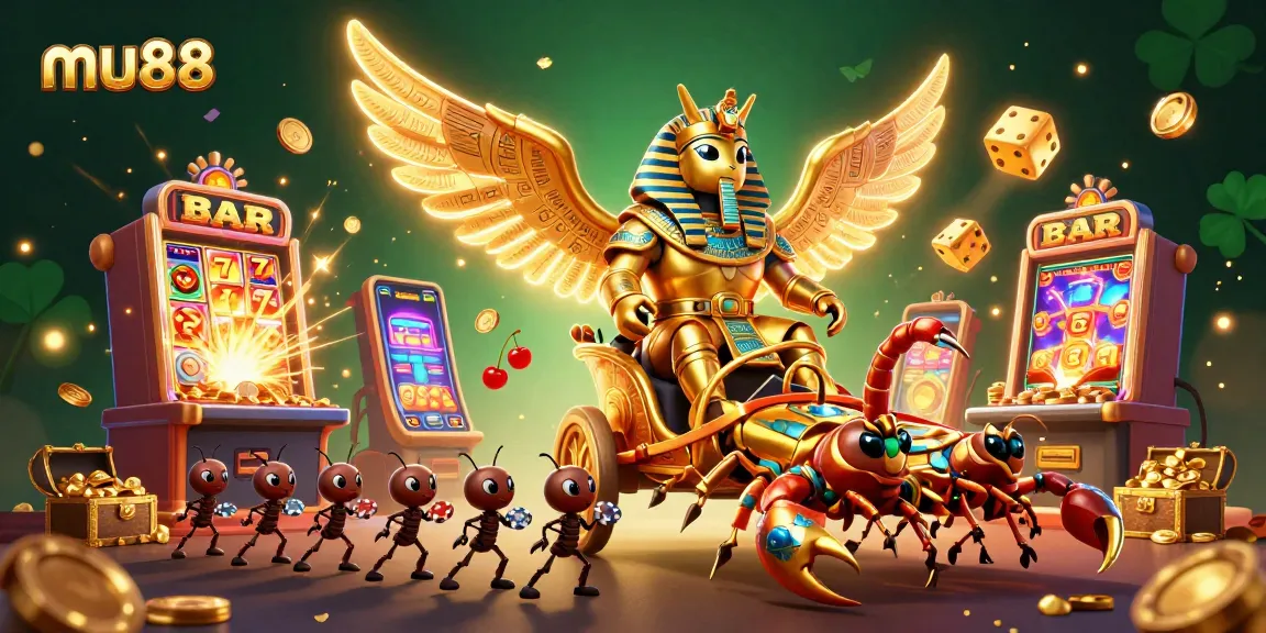 Experience mu88's vibrant casino world with a colossal scarab beetle and dazzling jackpot!