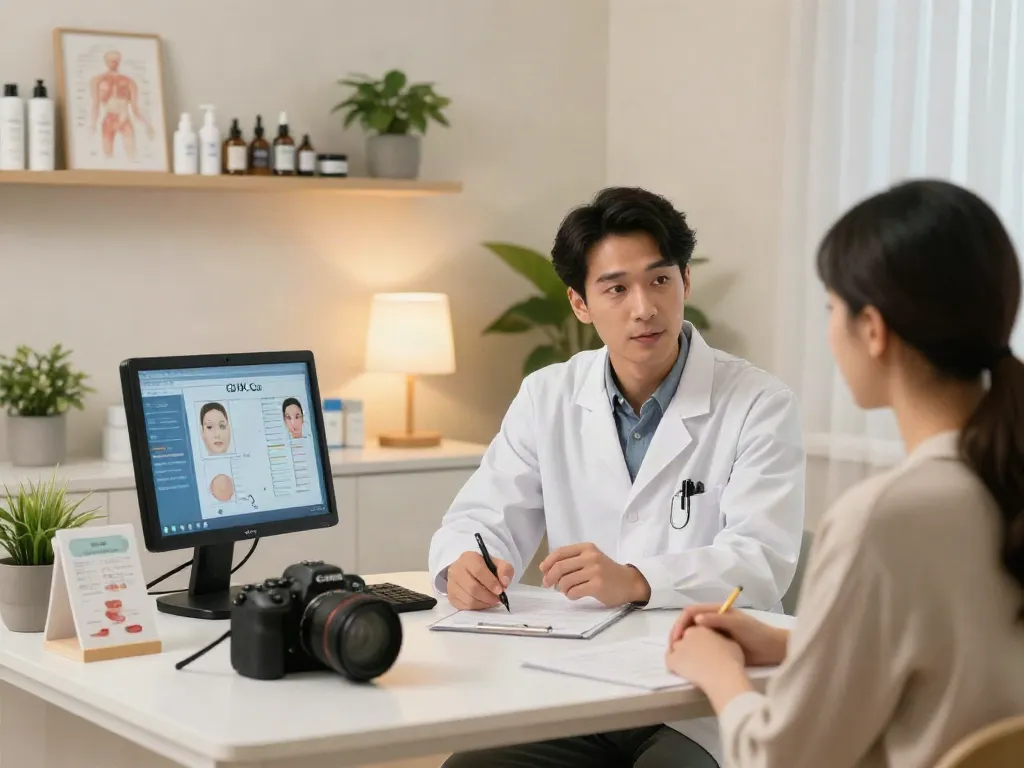 Consultation on GHK-Cu benefits for skin rejuvenation in modern clinic.
