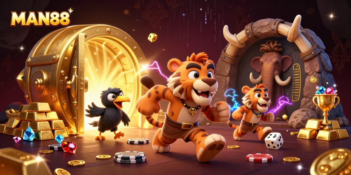 Play exciting games at MAN88 with vibrant visuals and engaging prehistoric casino elements.