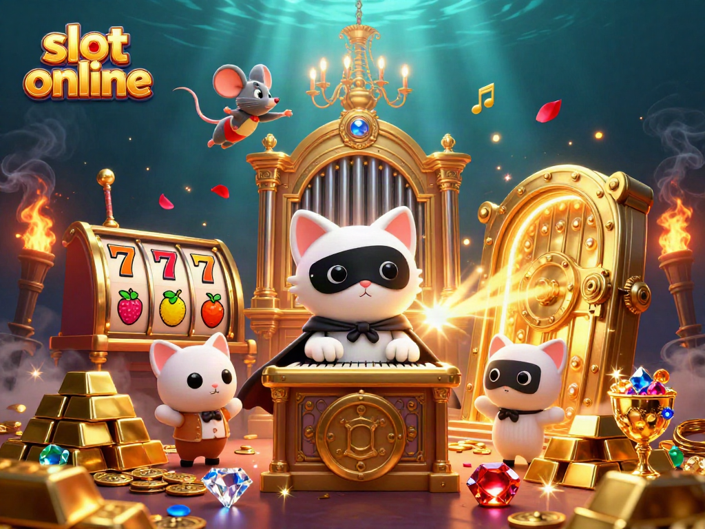 Experience the thrill of slot online games in an engaging 3D casino scene with dynamic elements and characters.