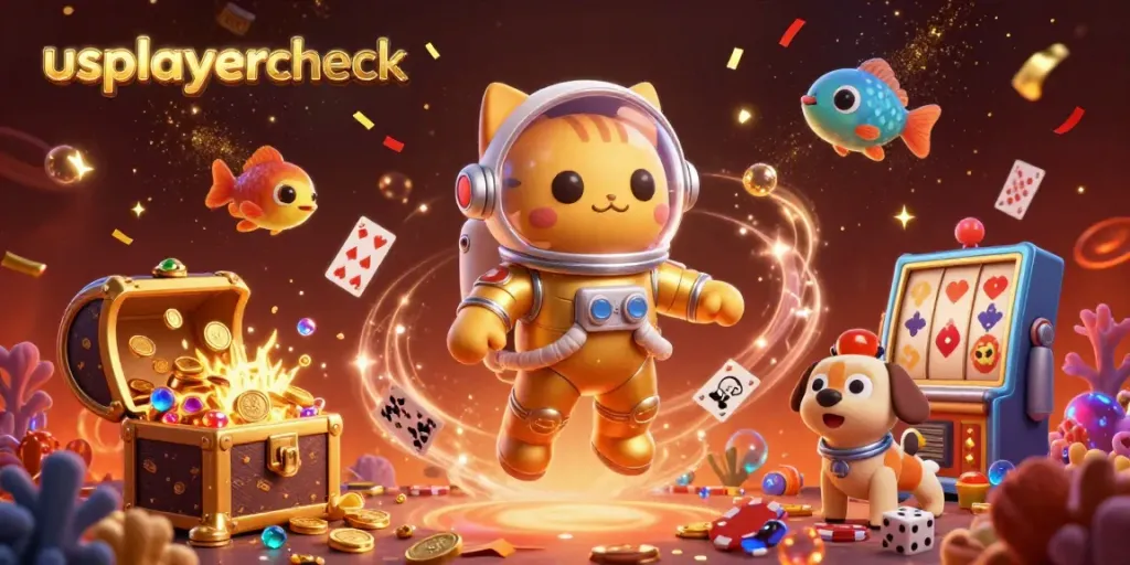 Join the excitement at usplayercheck with a vibrant casino-themed scene featuring playful characters and dynamic elements.